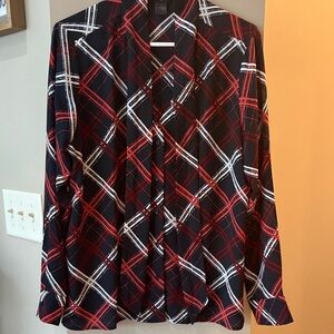 Ann Taylor Red and Black Checkered Blouse